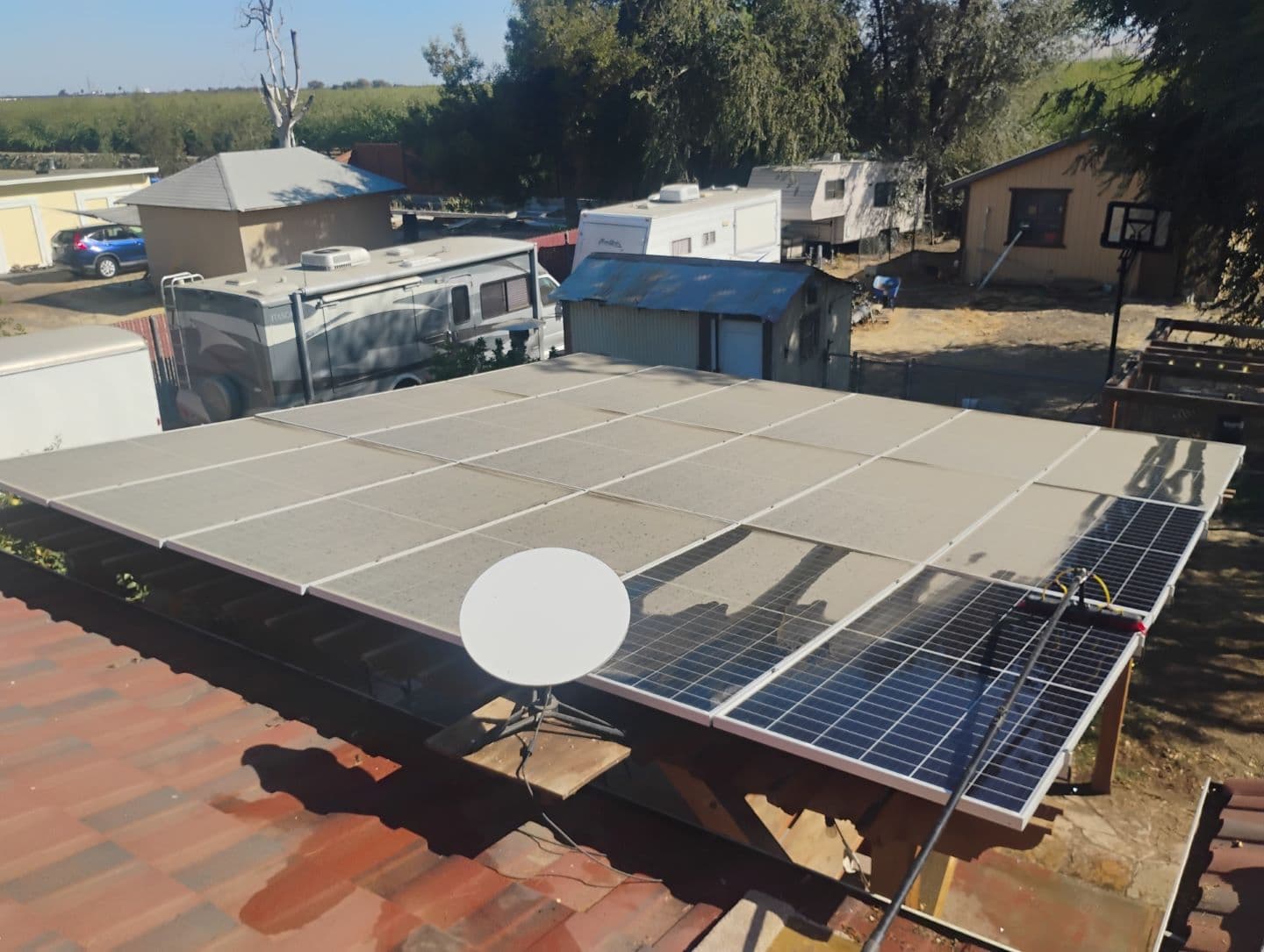 Before cleaning — dirty solar panels